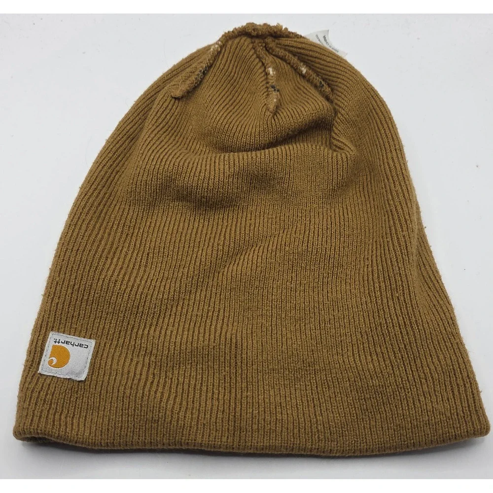 Carhartt Youth Striped Knit Beanie Hat Brown Black White CB8943 Kids Cuffed Logo